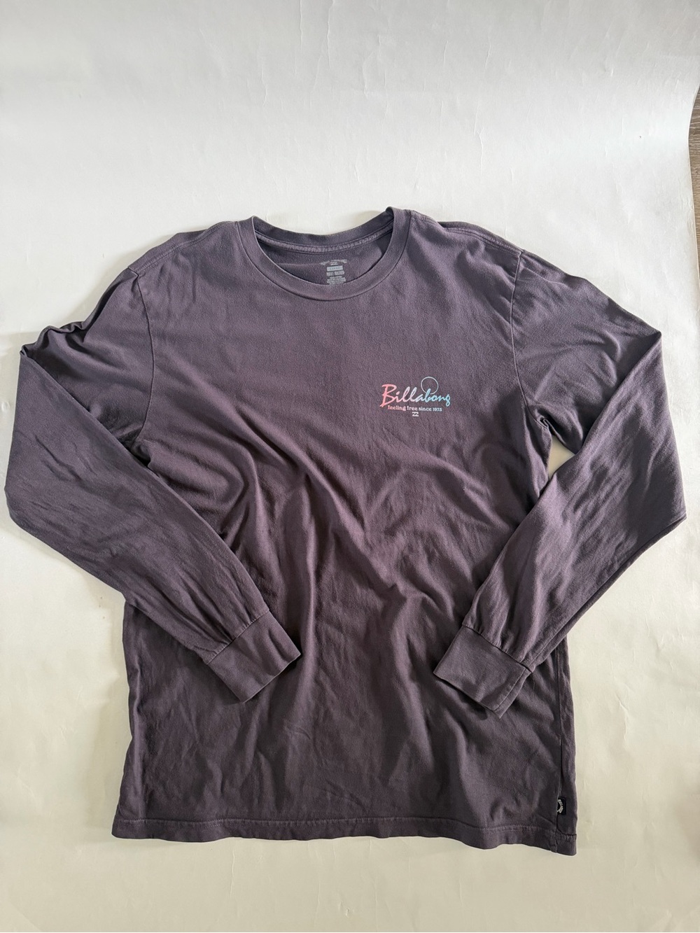 Billabong Men's Long Sleeve Crew Tee — Dusty Purple with Pink Logo